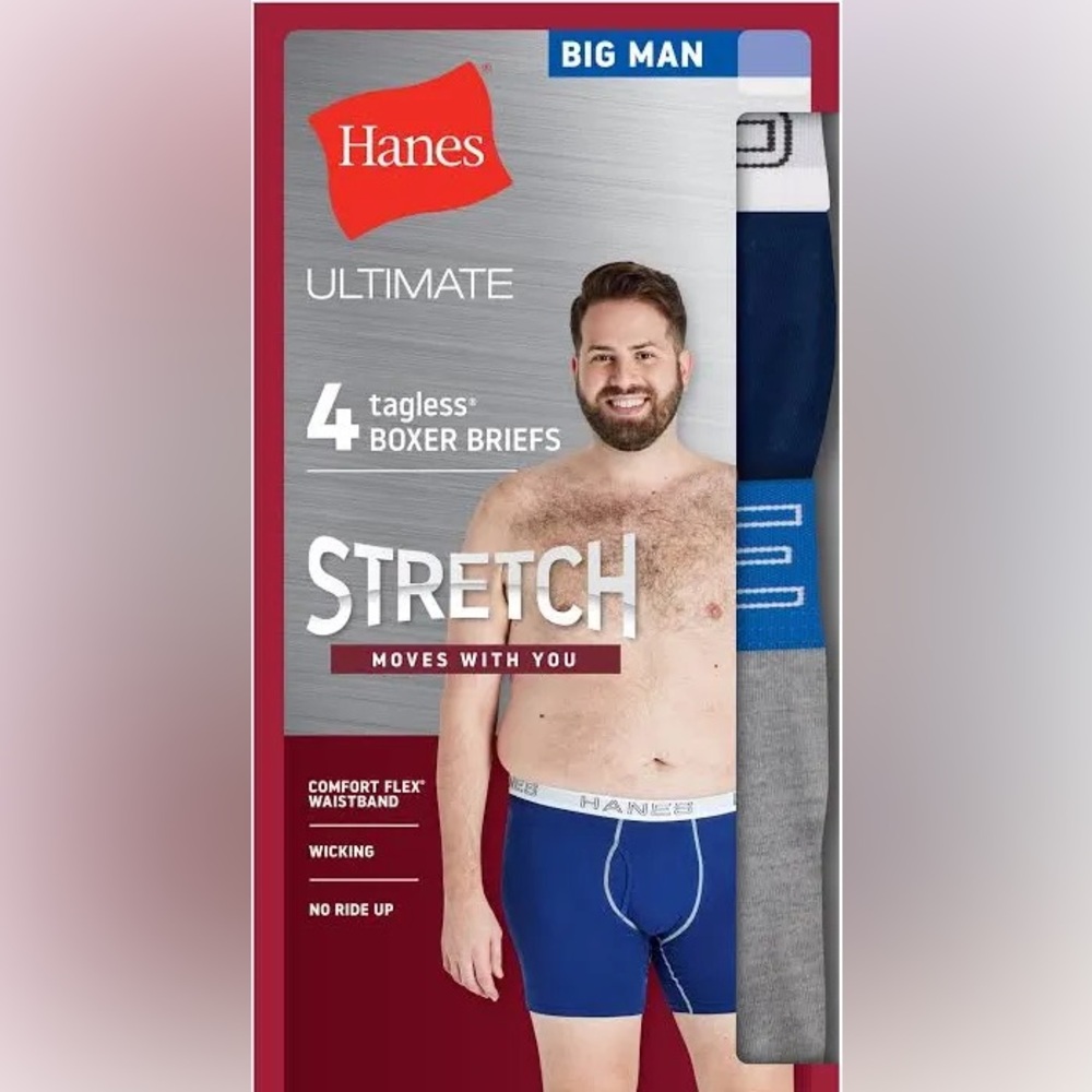 NWT 4PK Hanes Big Man Boxer Briefs 3XB